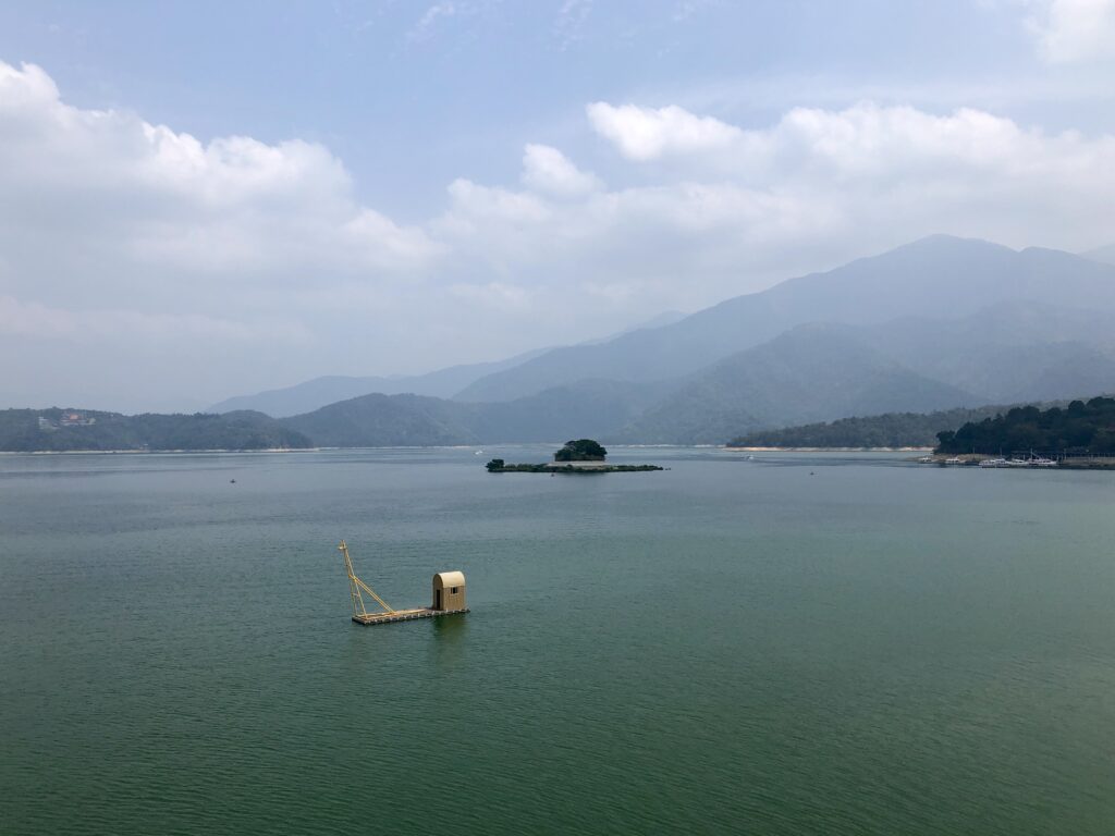 View of the lake with floating island